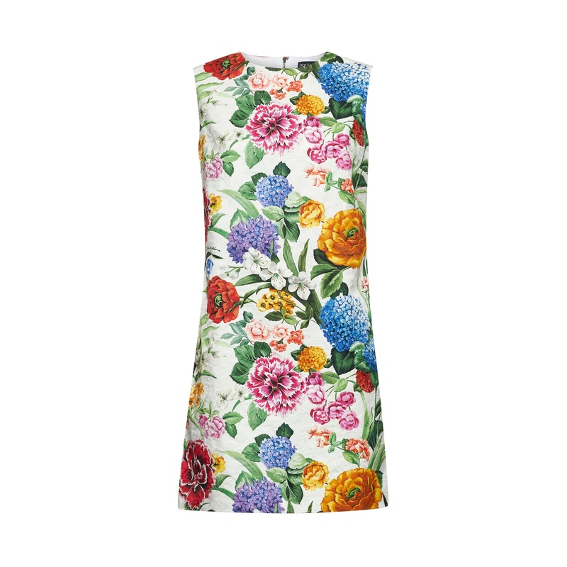 Floral print jacquard cotton short dress