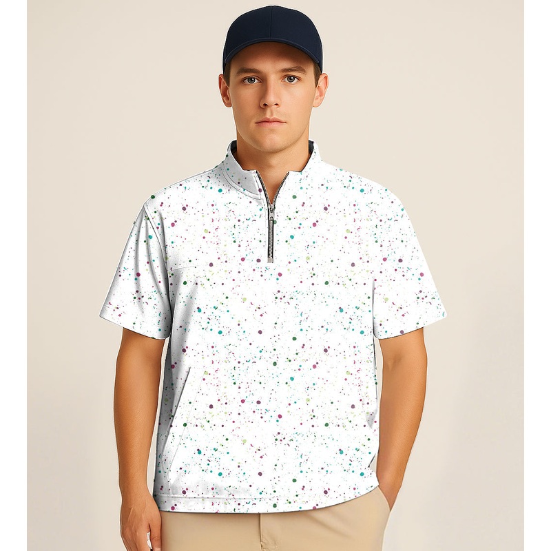 Half Zipper Turtleneck Golf Short Shirt Colorful bubbles Embroidery