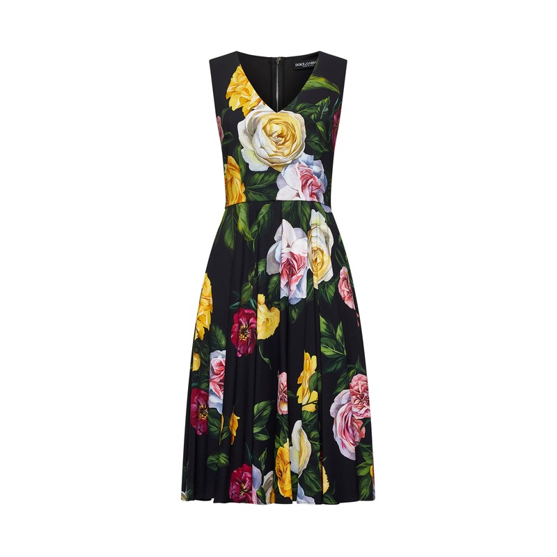 Peony and Rose print calf-lenght dress