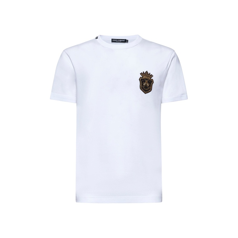 White cotton heraldic patch T-shirt