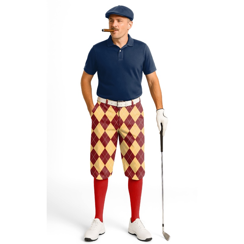 yellow red Argyle-Men’s Golf Knickers Pants US In Stock