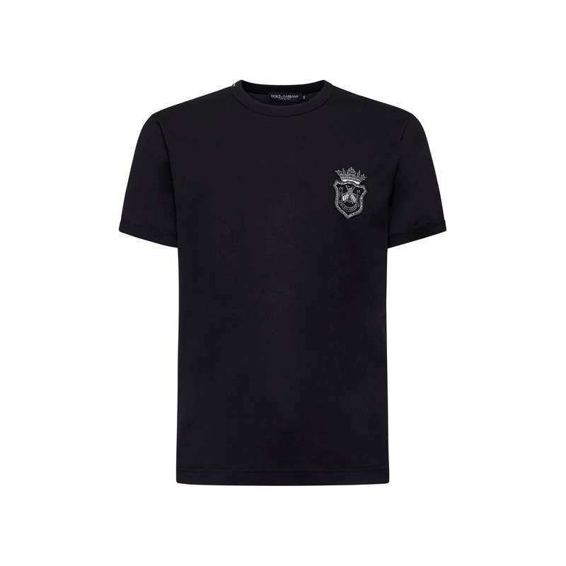 Black cotton heraldic patch T-shirt