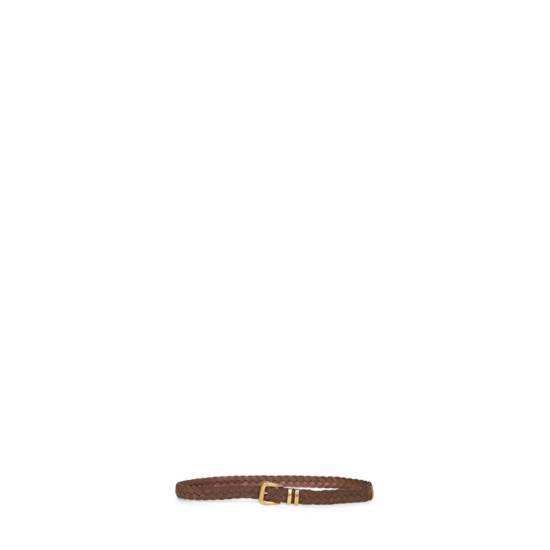 Brown woven reversed calfskin belt