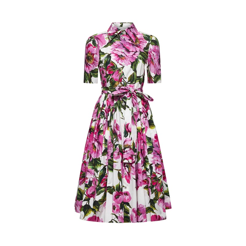 Peony print cotton shirt dress