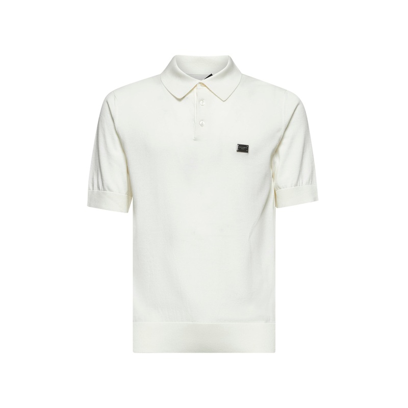 White cotton knit logo plate polo shirt