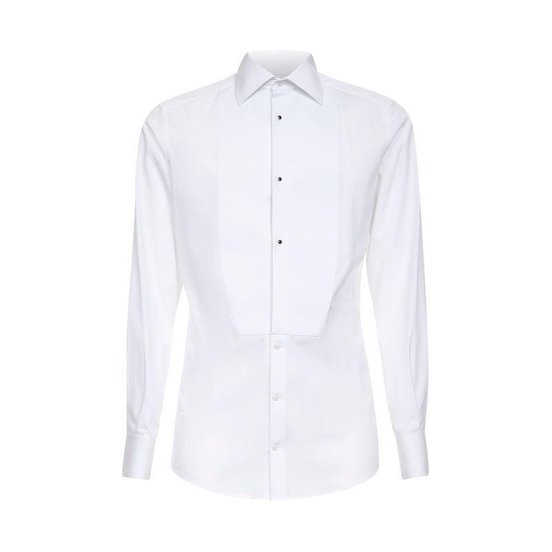 White cotton poplin Gold tuxedo shirt