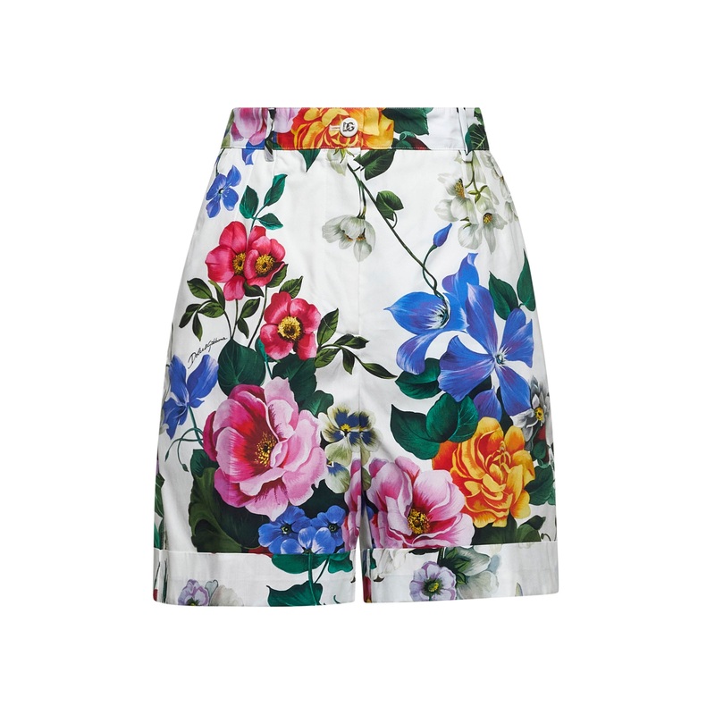 White Floral print poplin shorts