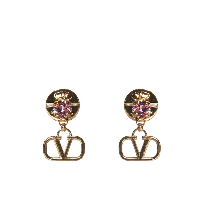 Gold-Tone VLogo Signature Earrings with Pink Swarovski Crystals
