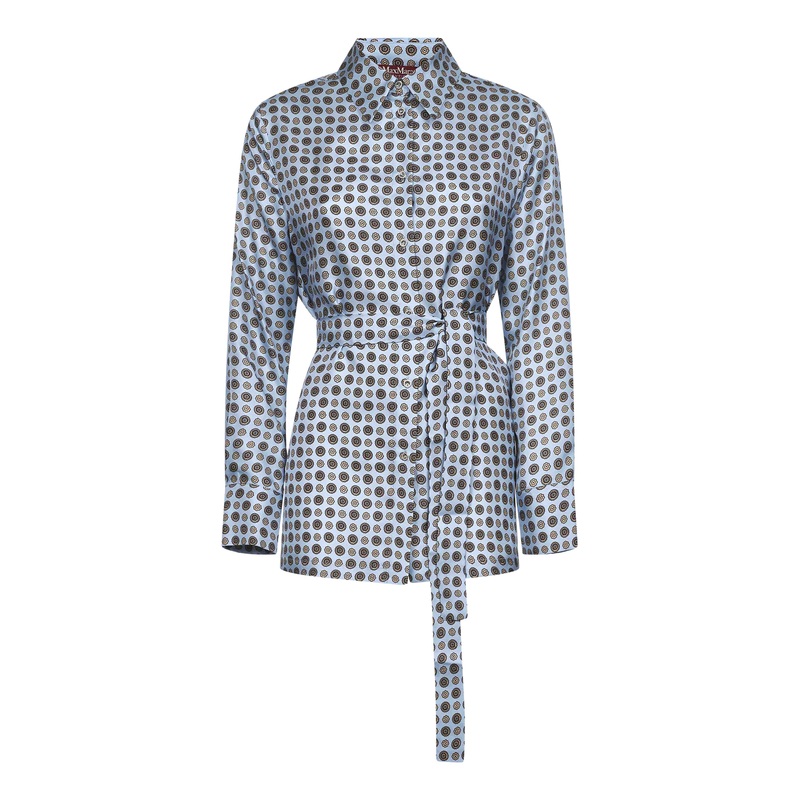 Light blue printed twill BOCCALE belted shirt