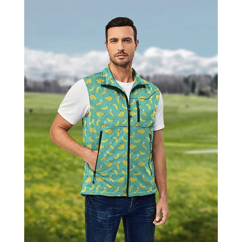 Men’s Banana Summer Lightweight Softshell Vest Sleeveless Jacket for Golf Windproof Waterproof