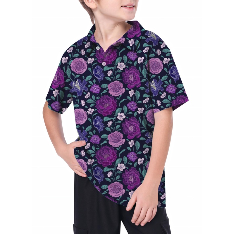 Youth Purple Floral Golf Polo|8Y|10Y|11Y|12Y|13Y|14Y|16Y