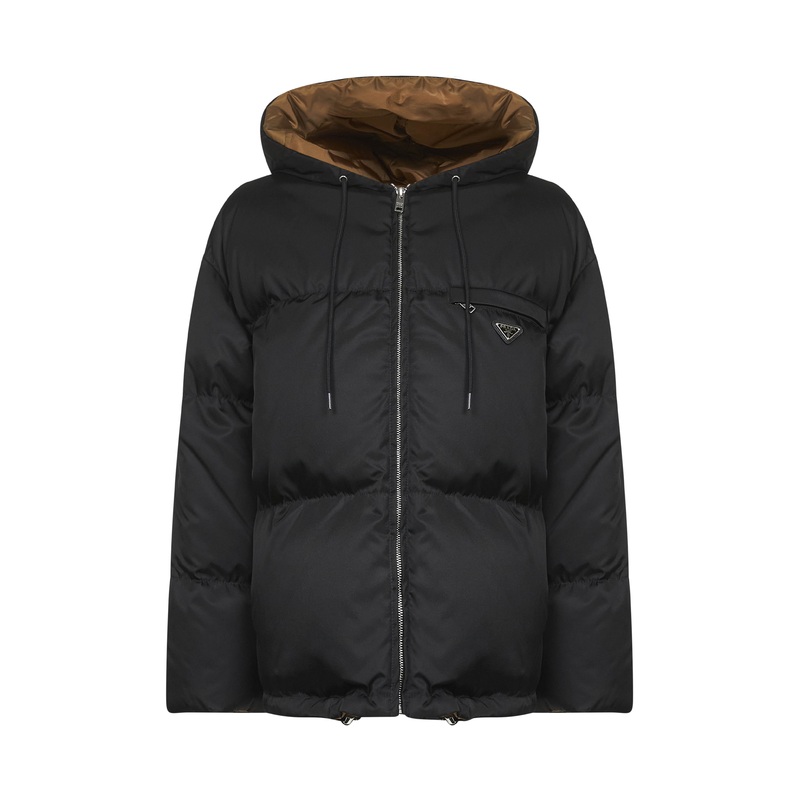 Black Re-Nylon hooded down jacket