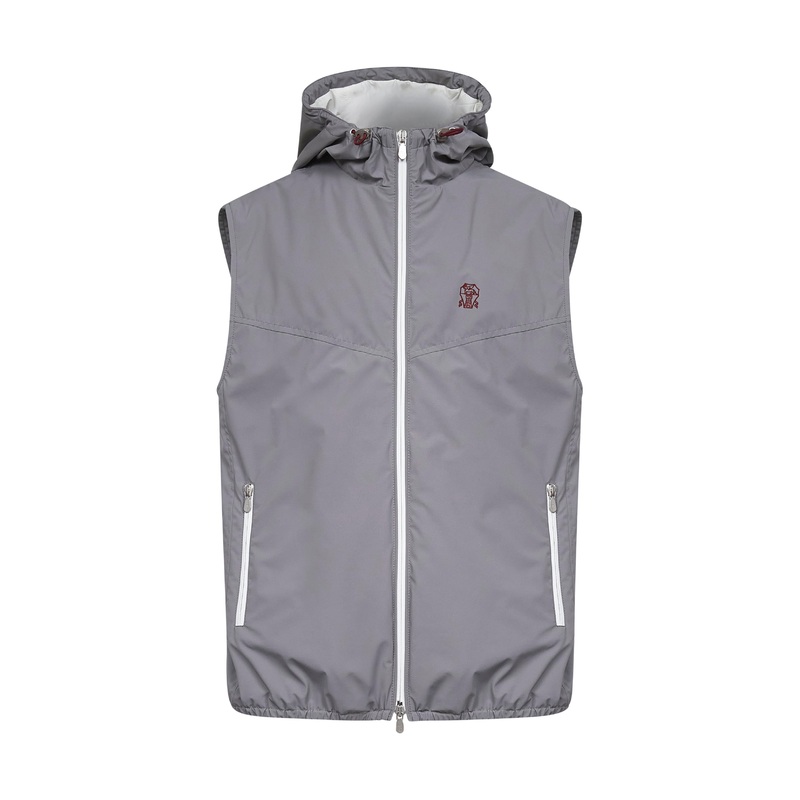 Grey nylon hooded vest|S|M|L|XL