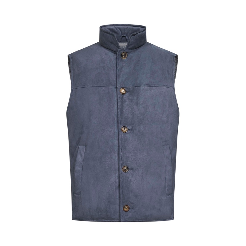 Light blue suede sleeveless down jacket