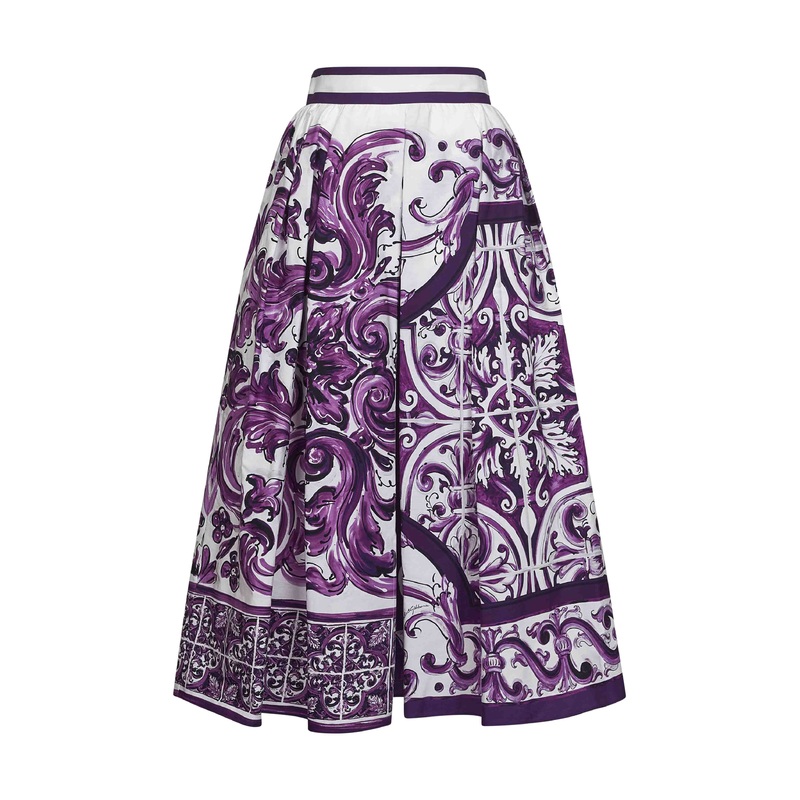 Maiolica mix print poplin pleated skirt