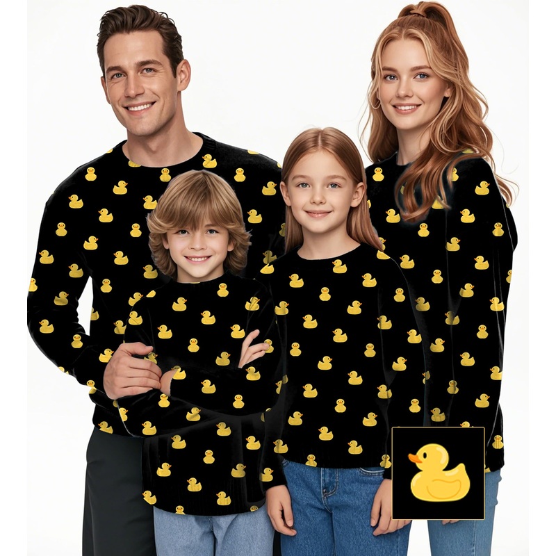 Yellow Rubber Duck Custom The Background Color Crewneck Pullover Ugly Sweater Men Women boy girl family