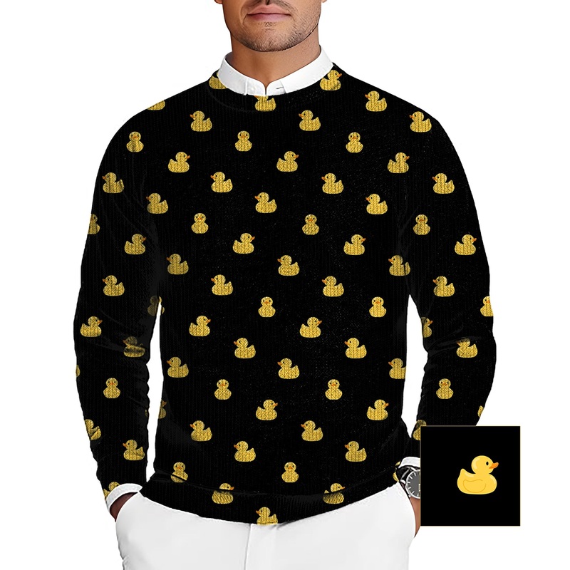 Yellow Rubber Duck Custom The Background Color Men’s Golf Crewneck Pullover Sweaters Ugly Sweater