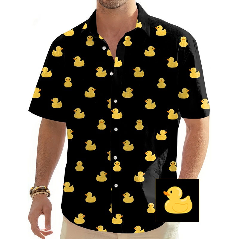 Yellow Rubber Duck Custom The Background Color Men’s Golf Hawaiian Shirts Button Down Shirt