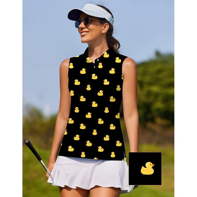 Yellow Rubber Duck Custom The Background Color Women’s golf Sleeveless shirt