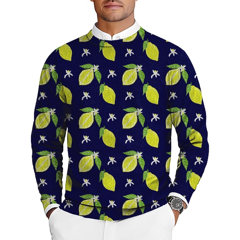 Zesty lemon Men’s Golf Crewneck Pullover Sweaters Ugly Sweater