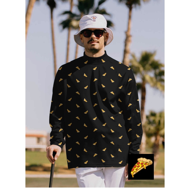 Men’s Delicious White Pizza Custom The Background Color Pullover High neck Long/Short sleeve T-Shirt