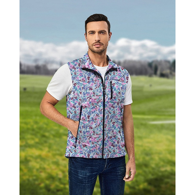 Men’s Flower Twist Lightweight Softshell Vest Sleeveless Jacket for Golf Windproof Waterproof