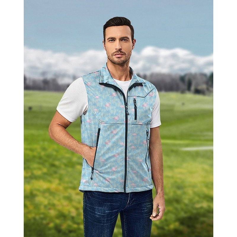 Men’s A pale pink flamingo Lightweight Softshell Vest Sleeveless Jacket for Golf Windproof Waterproof