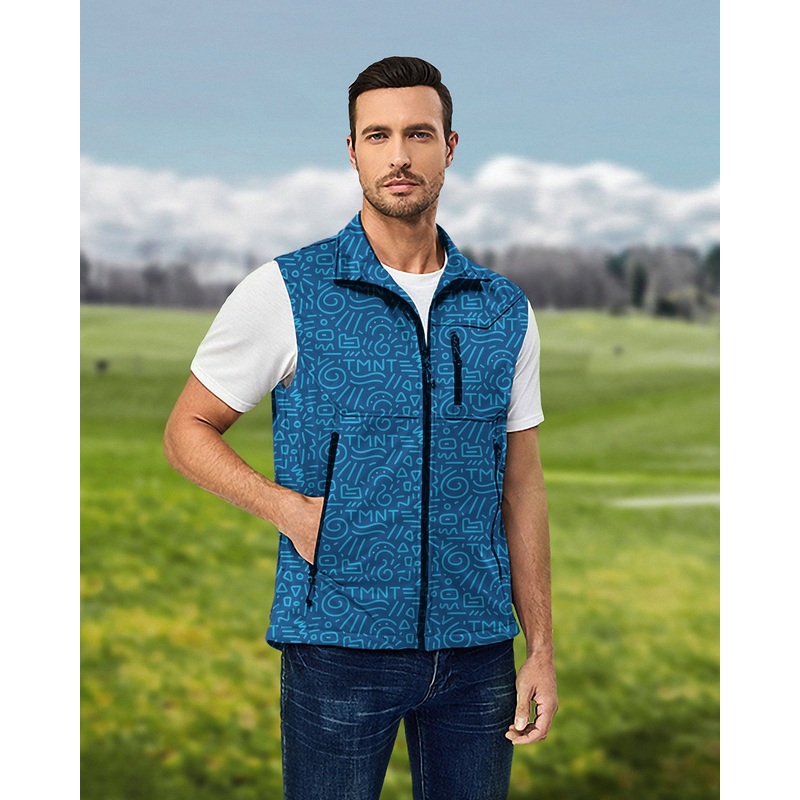 Men’s Blue Doodle Lightweight Softshell Vest Sleeveless Jacket for Golf Windproof Waterproof