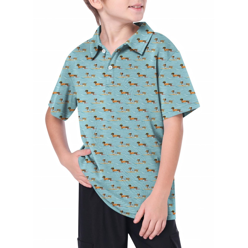 Youth Dachshund Surfing Golf Polo