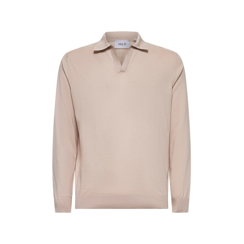 Beige cotton knit polo shirt|46|48|50|52|54|56