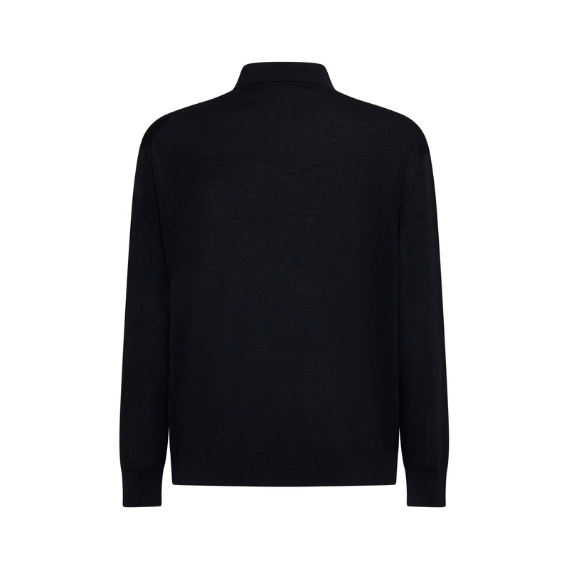 Black virgin wool knit polo shirt