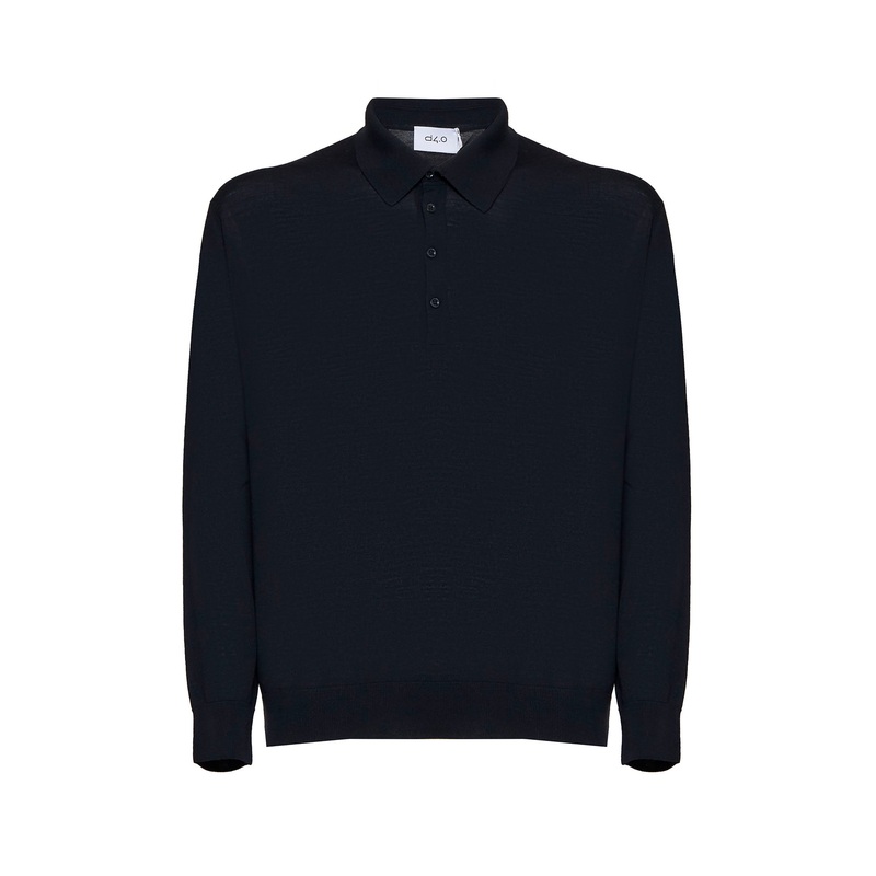 Blue virgin wool knit polo shirt