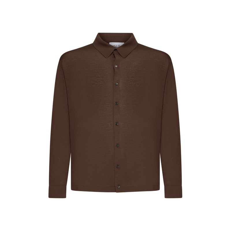 Brown virgin wool knit shirt|46|48|50|52|54