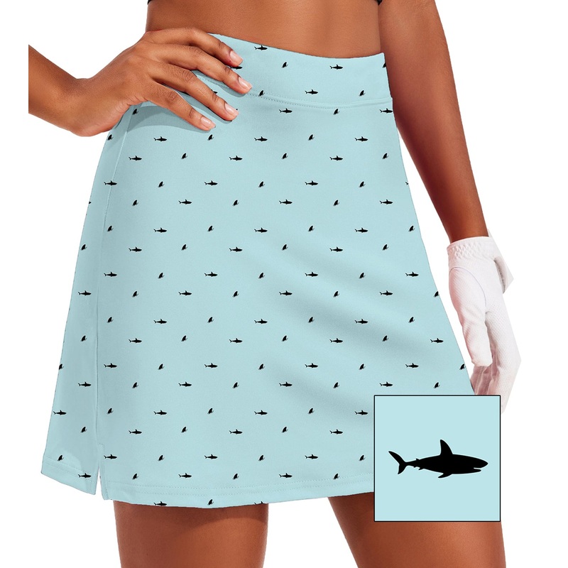 Women’s -Black Shark and Fin Custom The Background Color Golf Skirts Inner Shorts Pocket