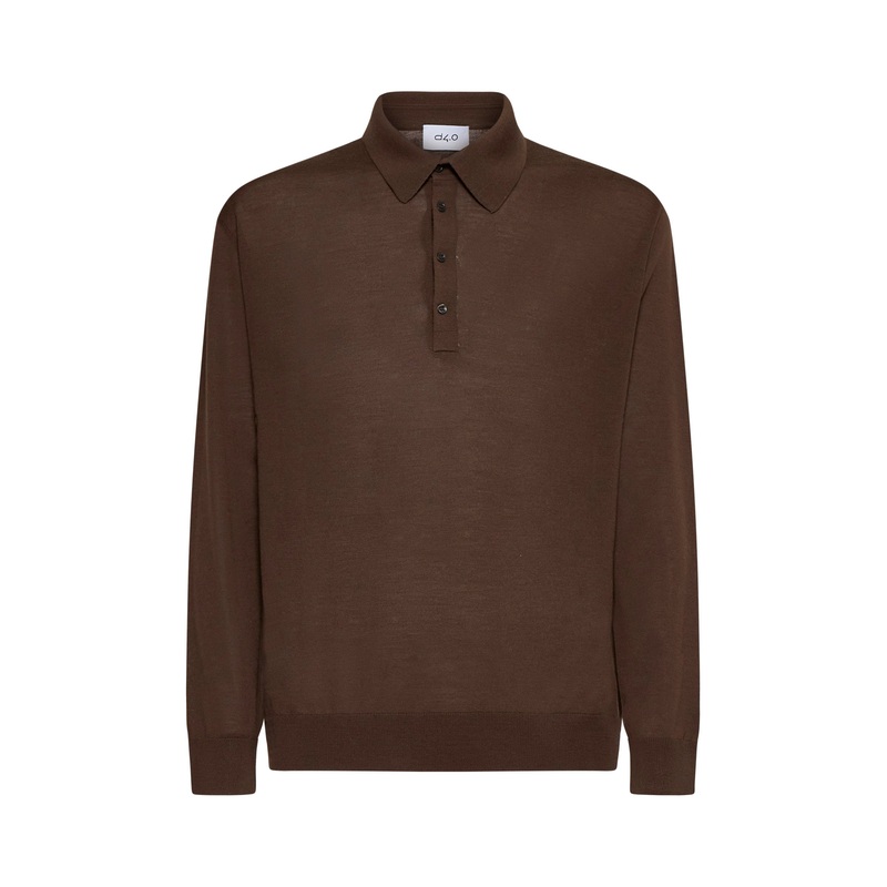 Brown virgin wool knit polo shirt