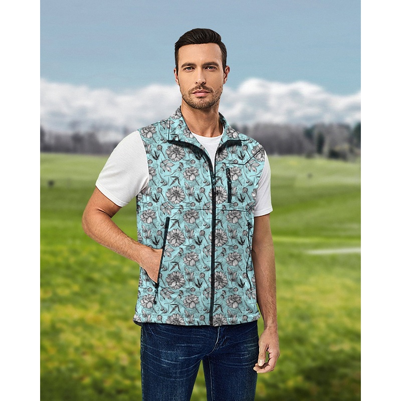 Men’s Blue Tropics Lightweight Softshell Vest Sleeveless Jacket for Golf Windproof Waterproof