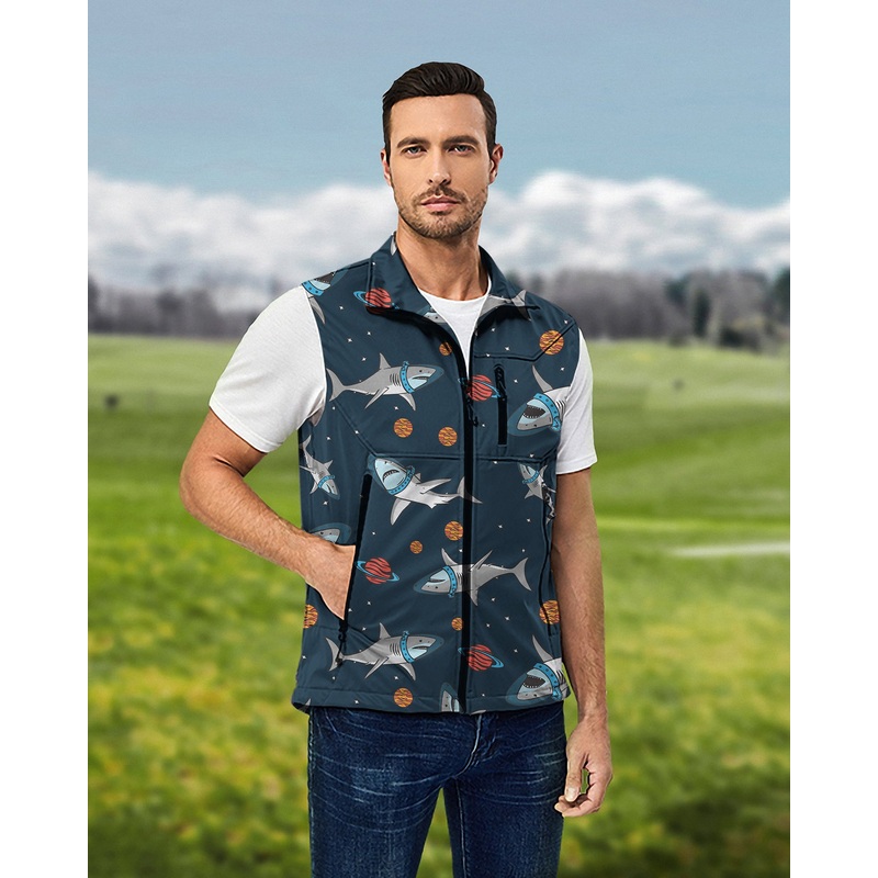 Men’s Sharks in Space Lightweight Softshell Vest Sleeveless Jacket for Golf Windproof Waterproof