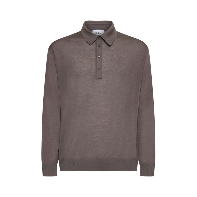 Taupe virgin wool knit polo shirt