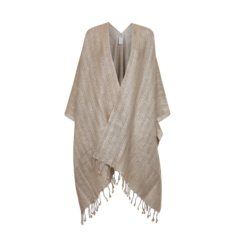 Beige Sparkling striped linen cape
