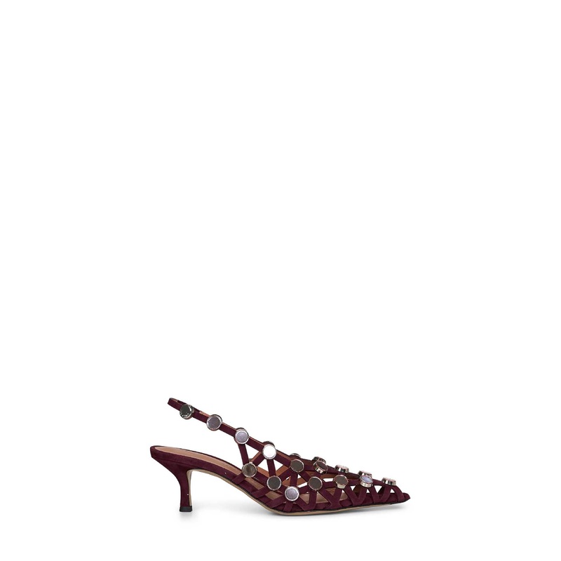 Burgundy suede Grid slingback pumps