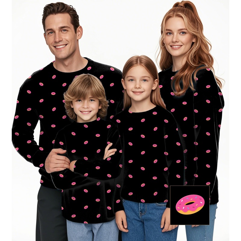 Donut Custom The Background Color Custom The Background Color Crewneck Pullover Ugly Sweater Men Women boy girl family