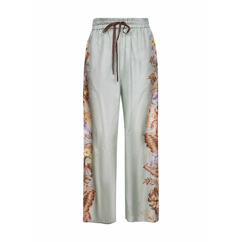 Sage Multi Floral silk habotai Coco trousers