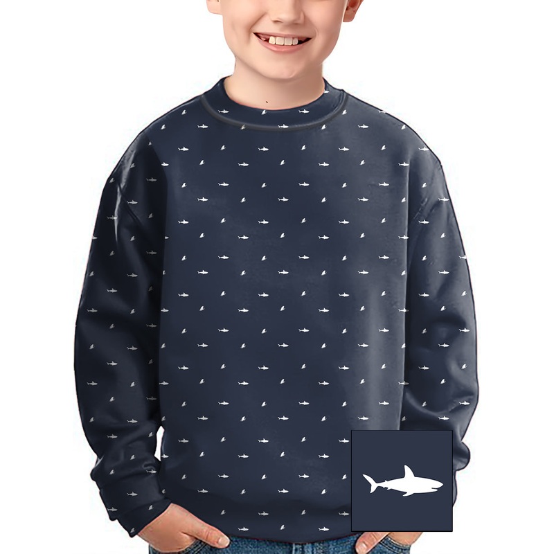 White Shark and Fin Custom The Background Color Crewneck Pullover Kids Ugly Sweater