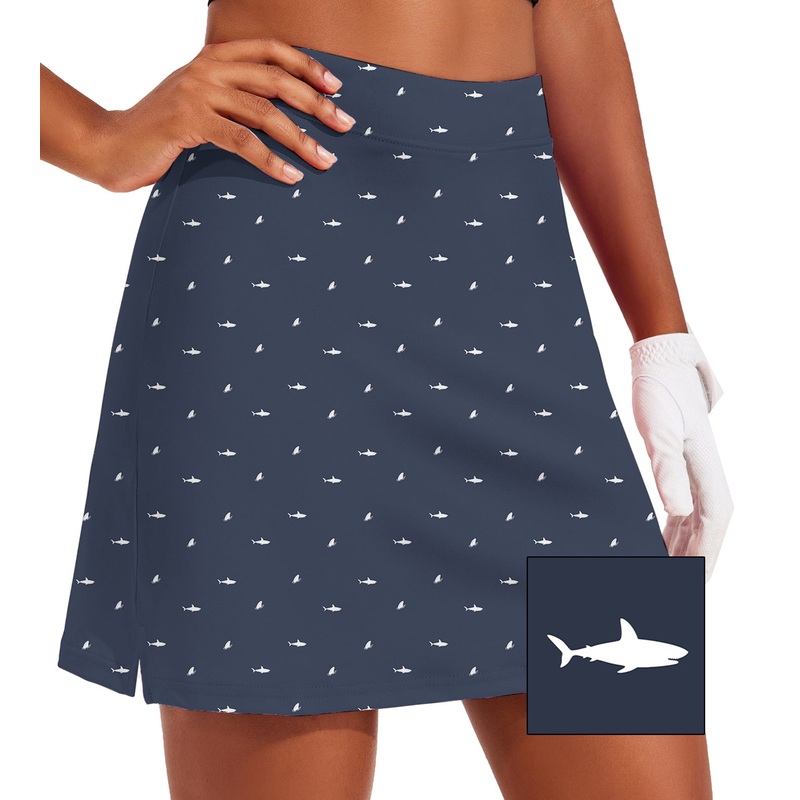 Women’s -White Shark and Fin Custom The Background Color Golf Skirts Inner Shorts Pocket