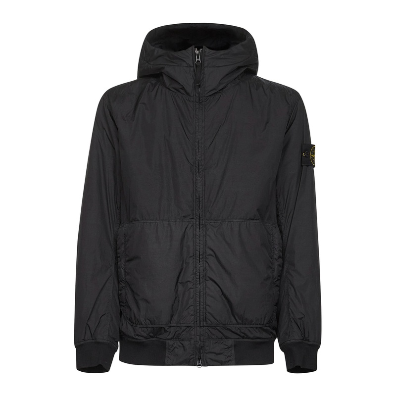 Black nylon reps padded hooded jacket