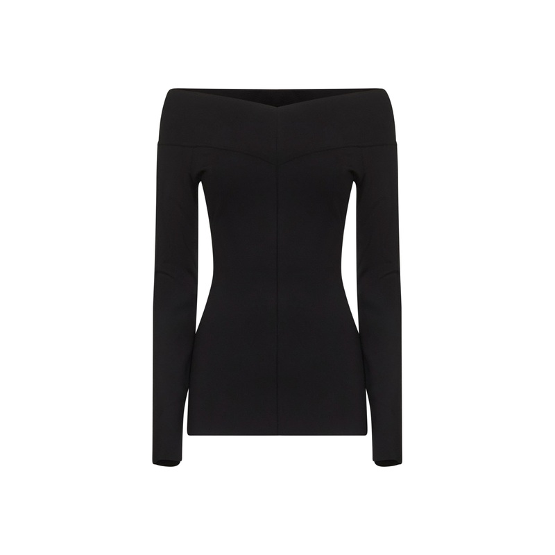 Black viscose blend off-the-shoulder top