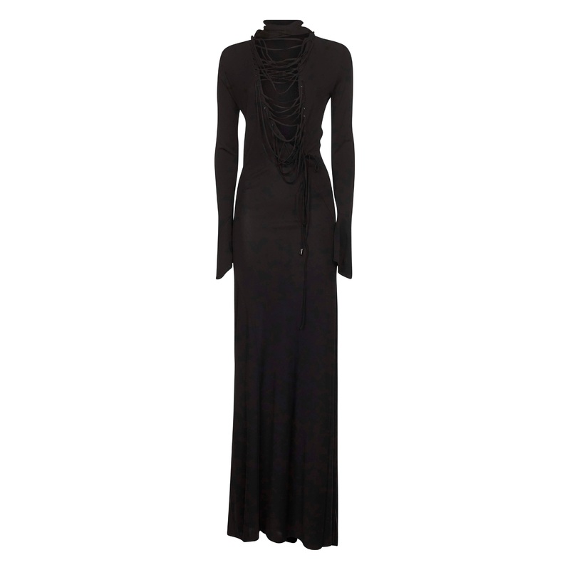 Black viscose crepe long dress