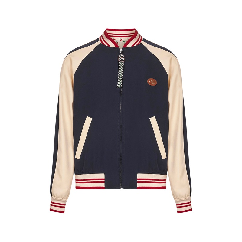 Blue and butter wool and cotton Valentino bomber jacket