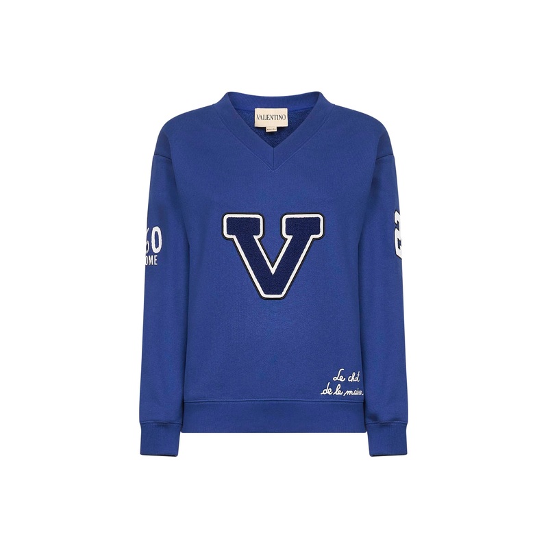 Blue cotton V college sweatshirt