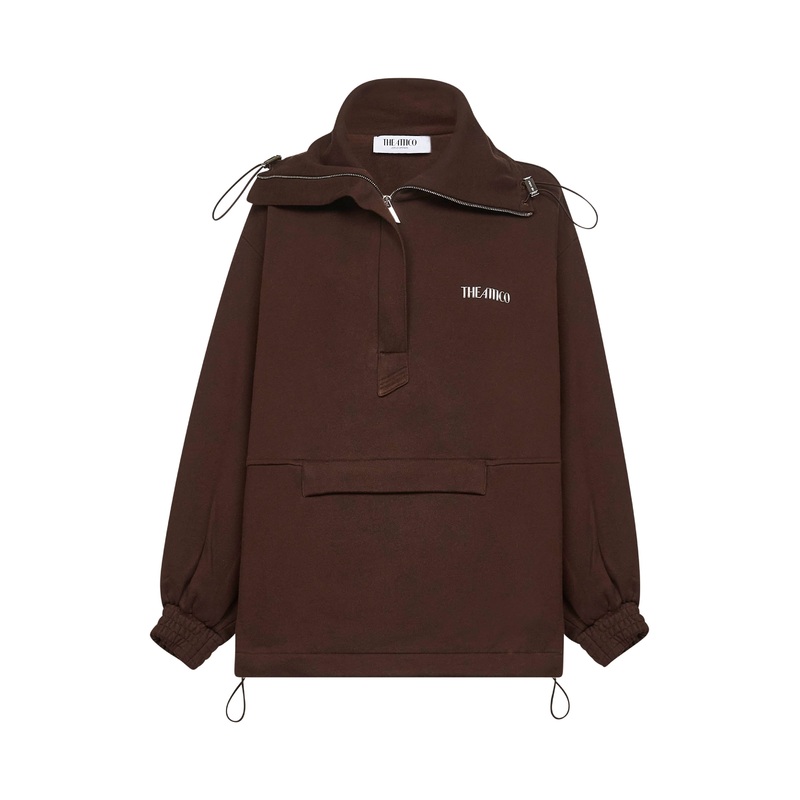 Brown double American fleece anorak sweatshirt